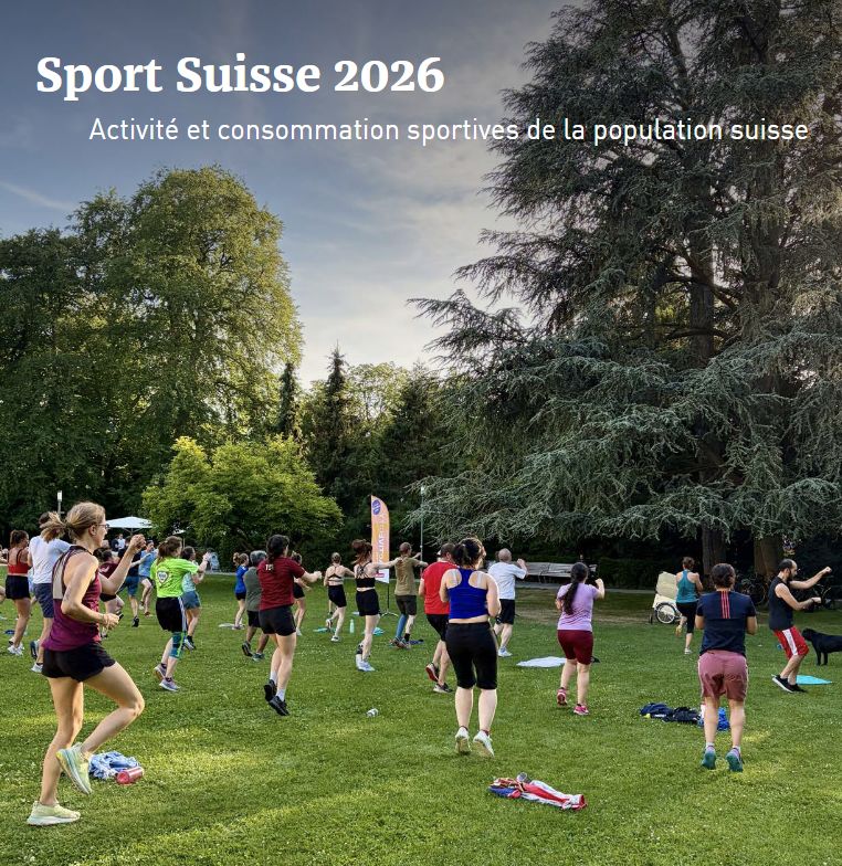 Couverture du rapport Sport Suisse 2026 : un cours de fitness en plein air dans un parc