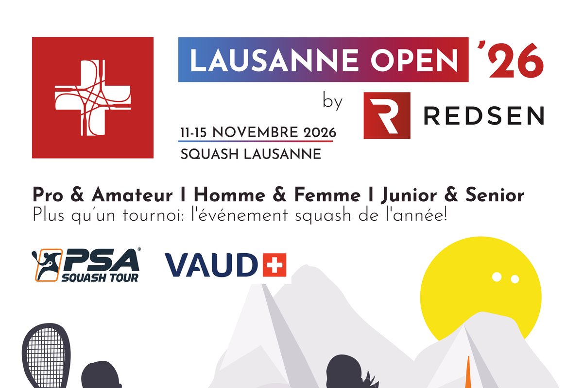 Lausanne Open 2026 by Redsen, du 11 au 15 novembre 2026 à Squash Lausanne : tournoi pro et amateur